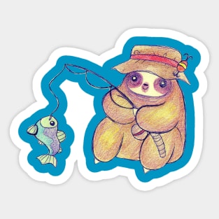Fisherman Sloth Drawing Sticker
